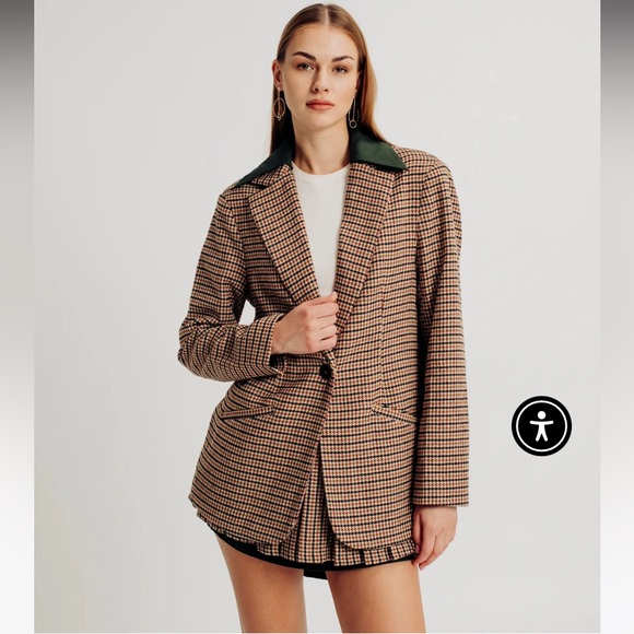 NWT SET TWO PIECE Torn By Ronny Kobo ANOUK houndstooth BLAZER and pleated SKIRT